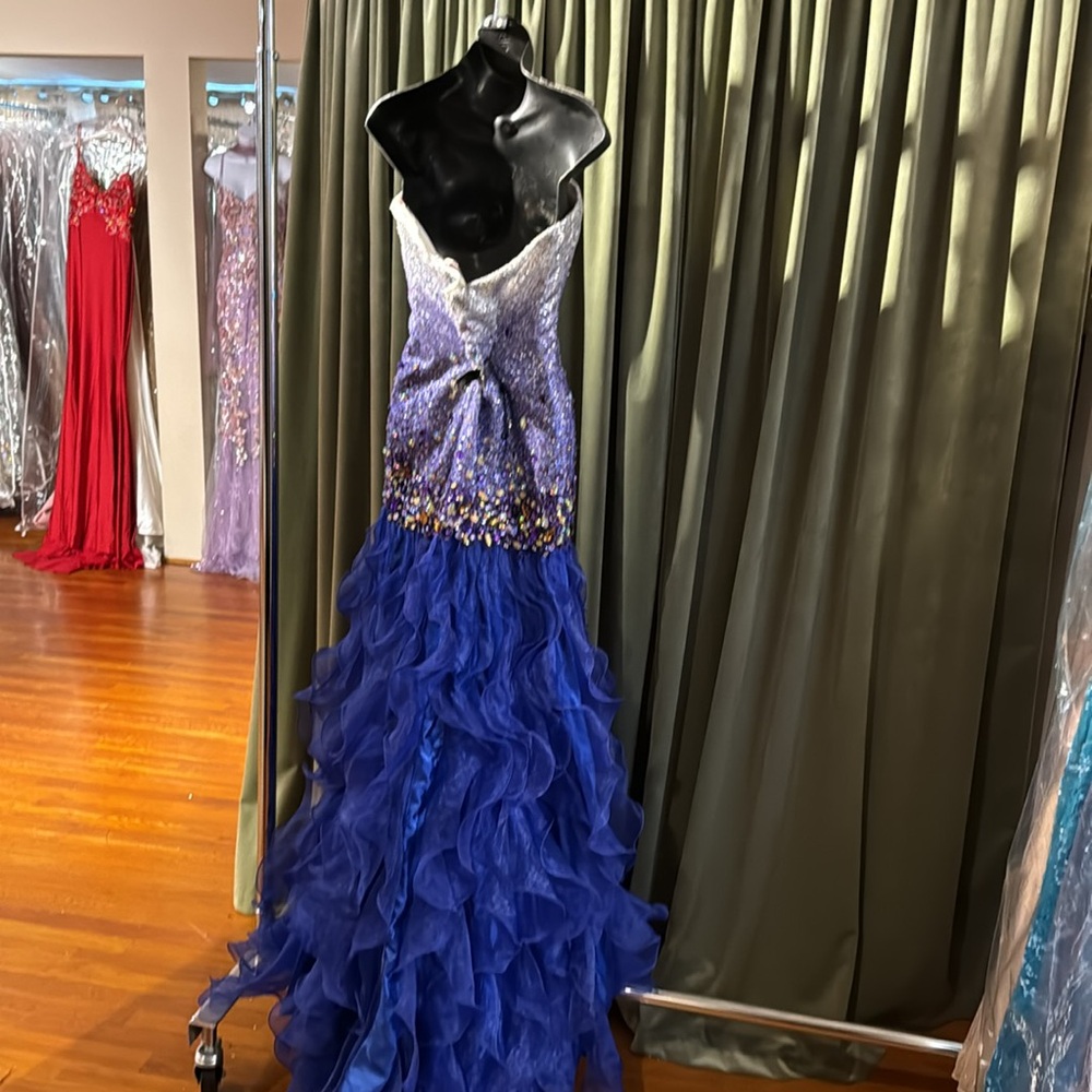 Indigo Strapless Sequin and Ruffle prom Gown - Picture 7 of 7